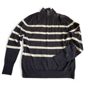 Banana Republic Outlet Sweater Pullover Sz M Blue Cream Striped 100% Merino Wool